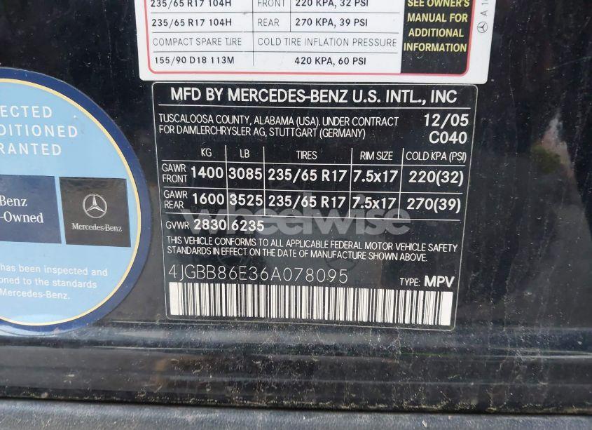 Photo 9 of 2006 Mercedes-benz Ml 350 4MATIC (VIN 4JGBB86E36A078095)