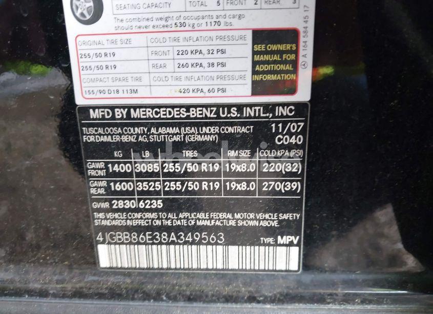 Photo 9 of 2008 Mercedes-benz Ml 350 4MATIC (VIN 4JGBB86E38A349563)