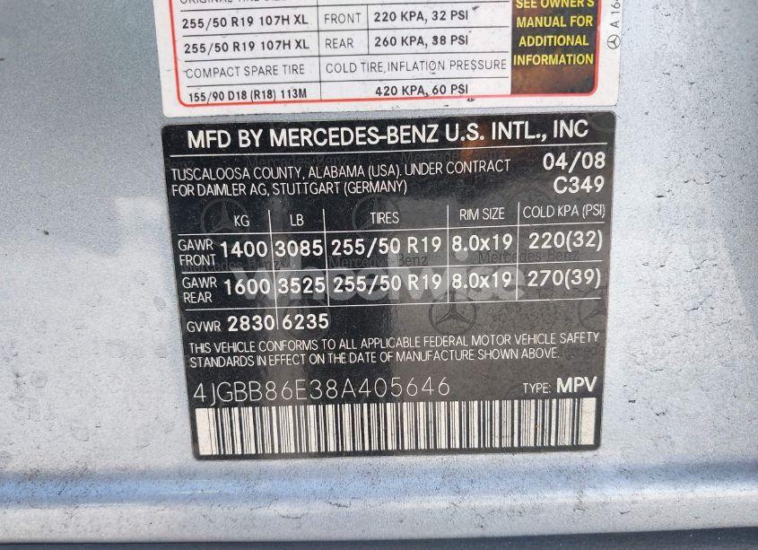 Photo 9 of 2008 Mercedes-benz Ml 350 4MATIC (VIN 4JGBB86E38A405646)