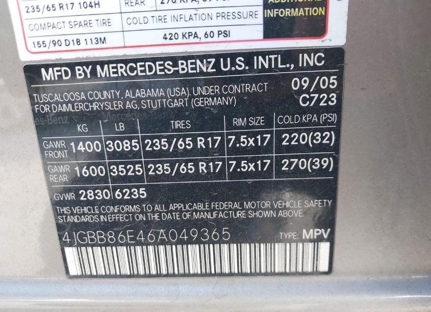 Photo 9 of 2006 Mercedes-benz Ml 350 4MATIC (VIN 4JGBB86E46A049365)