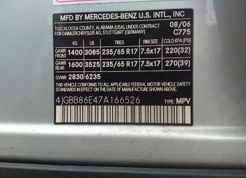 Photo 9 of 2007 Mercedes-benz Ml 350 4MATIC (VIN 4JGBB86E47A166526)