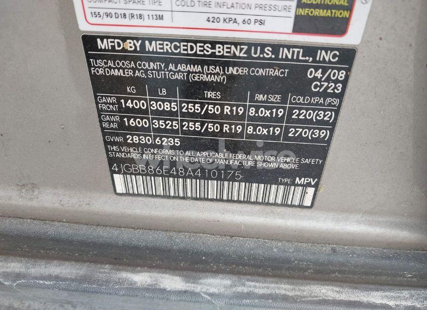 Photo 9 of 2008 Mercedes-benz Ml 350 4MATIC (VIN 4JGBB86E48A410175)