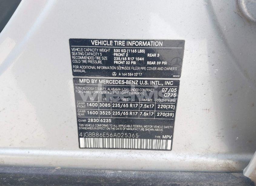 Photo 9 of 2006 Mercedes-benz Ml 350 4MATIC (VIN 4JGBB86E56A025365)