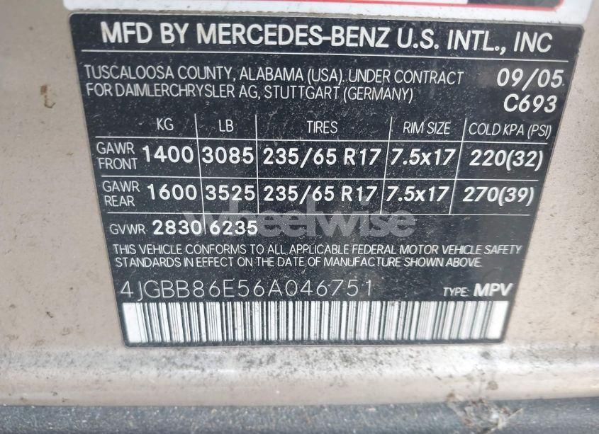 Photo 9 of 2006 Mercedes-benz Ml 350 4MATIC (VIN 4JGBB86E56A046751)