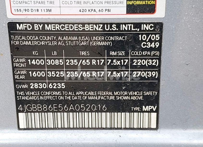 Photo 9 of 2006 Mercedes-benz Ml 350 4MATIC (VIN 4JGBB86E56A052016)