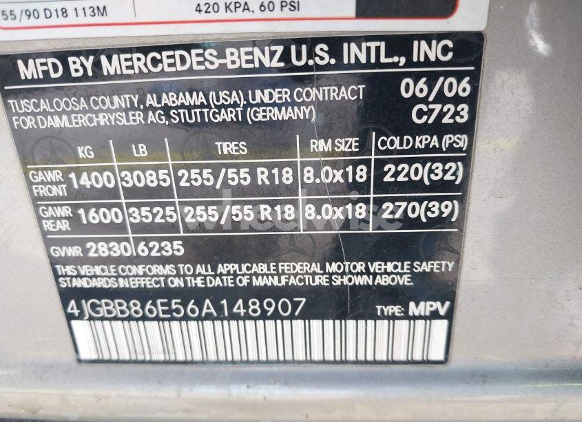 Photo 9 of 2006 Mercedes-benz Ml 350 4MATIC (VIN 4JGBB86E56A148907)