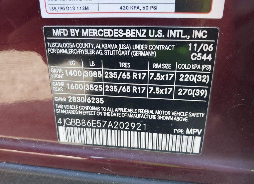 Photo 9 of 2007 Mercedes-benz Ml 350 4MATIC (VIN 4JGBB86E57A202921)