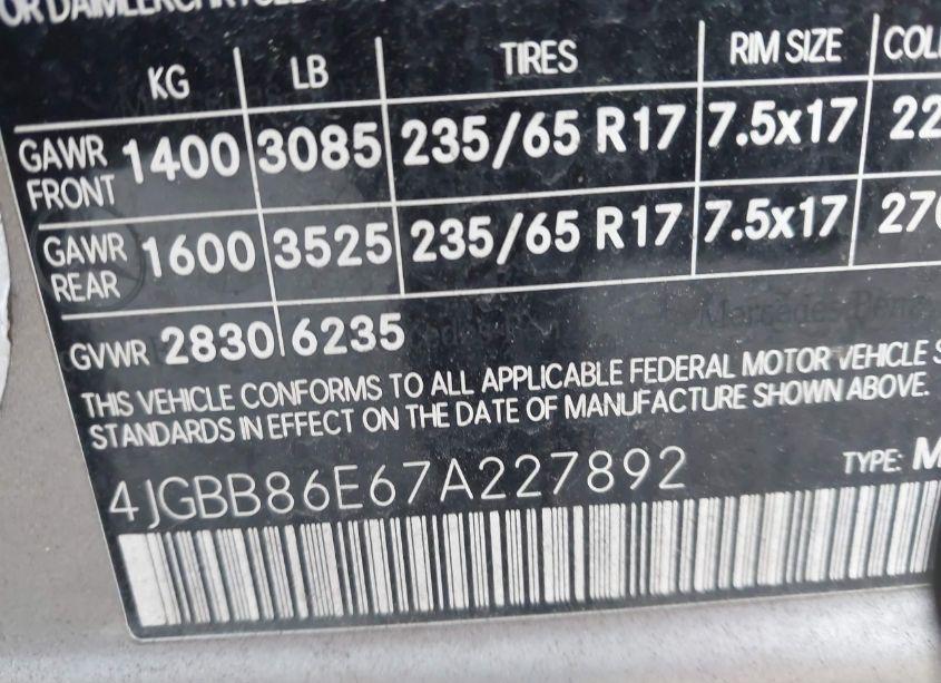 Photo 9 of 2007 Mercedes-benz Ml 350 4MATIC (VIN 4JGBB86E67A227892)