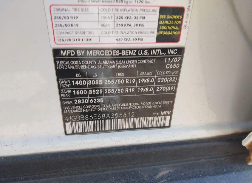 Photo 9 of 2008 Mercedes-benz Ml 350 4MATIC (VIN 4JGBB86E68A355812)