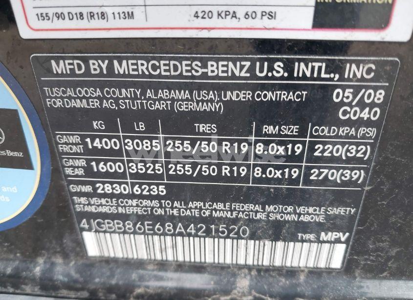 Photo 9 of 2008 Mercedes-benz Ml 350 4MATIC (VIN 4JGBB86E68A421520)