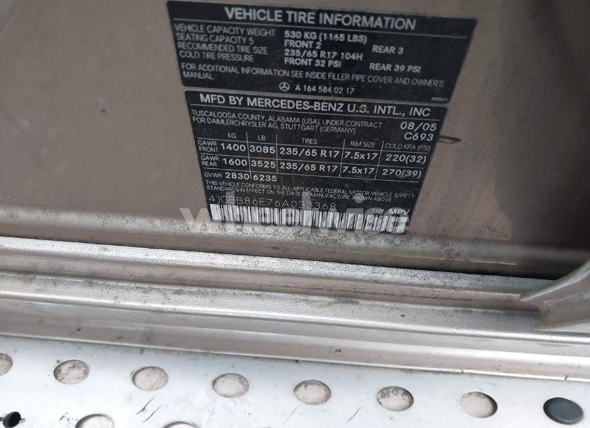 Photo 9 of 2006 Mercedes-benz Ml 350 4MATIC (VIN 4JGBB86E76A033368)