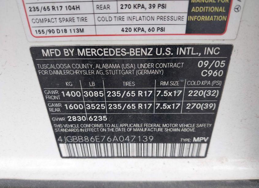 Photo 9 of 2006 Mercedes-benz Ml 350 4MATIC (VIN 4JGBB86E76A047139)