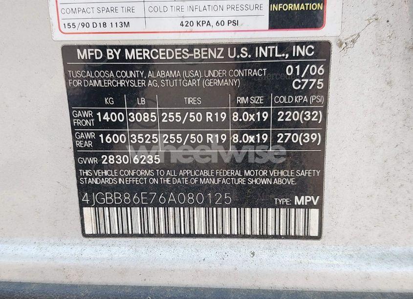 Photo 9 of 2006 Mercedes-benz Ml 350 4MATIC (VIN 4JGBB86E76A080125)