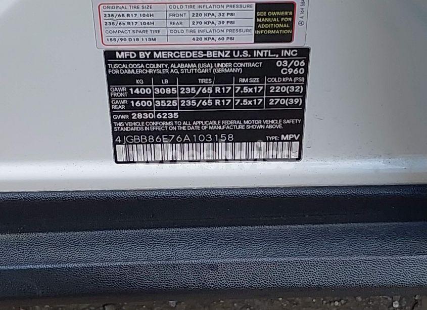 Photo 9 of 2006 Mercedes-benz Ml 350 4MATIC (VIN 4JGBB86E76A103158)