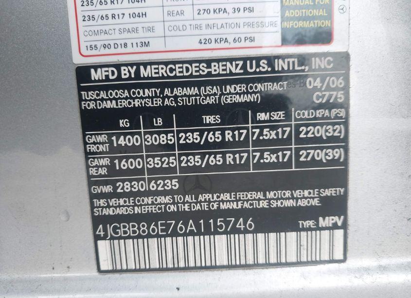Photo 9 of 2006 Mercedes-benz Ml 350 4MATIC (VIN 4JGBB86E76A115746)
