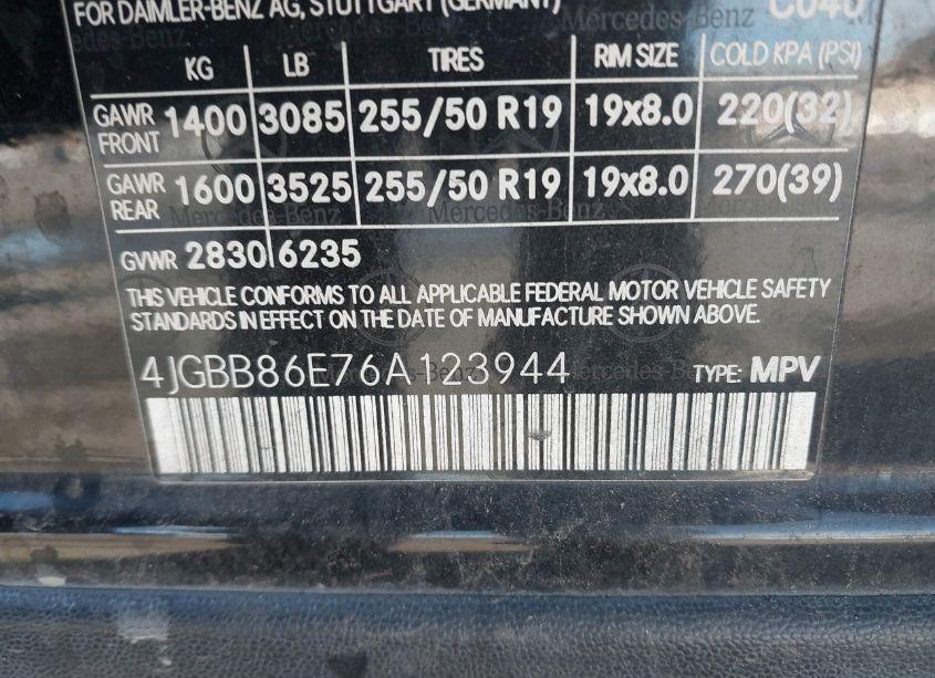 Photo 9 of 2006 Mercedes-benz Ml 350 4MATIC (VIN 4JGBB86E76A123944)