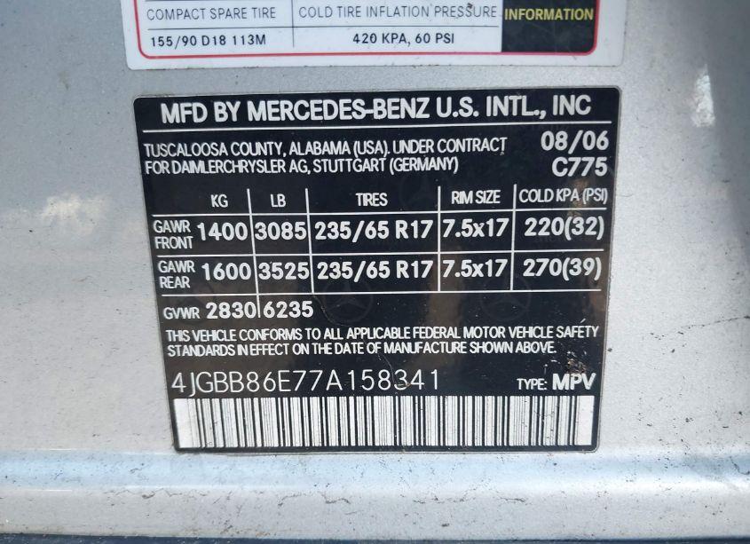 Photo 9 of 2007 Mercedes-benz Ml 350 4MATIC (VIN 4JGBB86E77A158341)