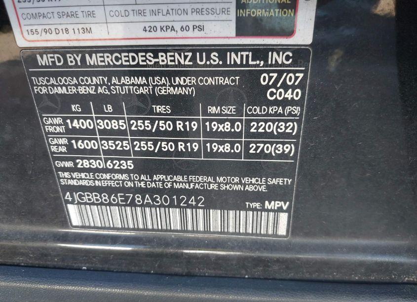 Photo 9 of 2008 Mercedes-benz Ml 350 4MATIC (VIN 4JGBB86E78A301242)