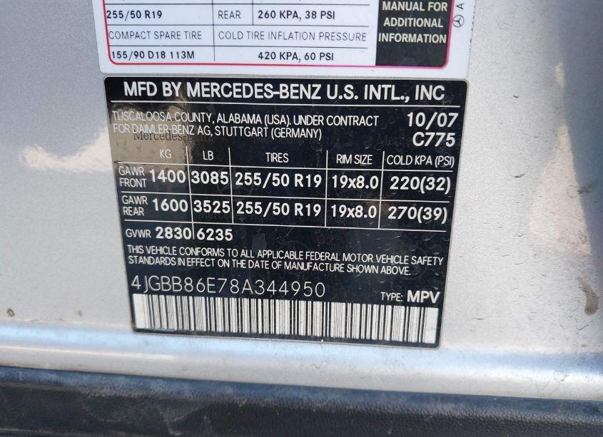 Photo 9 of 2008 Mercedes-benz Ml 350 4MATIC (VIN 4JGBB86E78A344950)