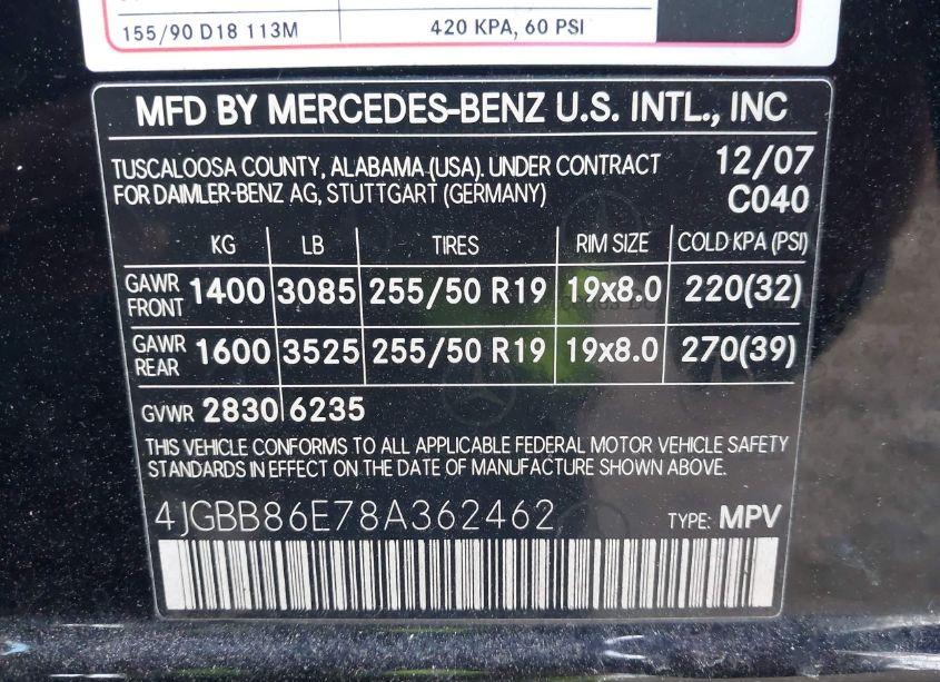 Photo 9 of 2008 Mercedes-benz Ml 350 4MATIC (VIN 4JGBB86E78A362462)