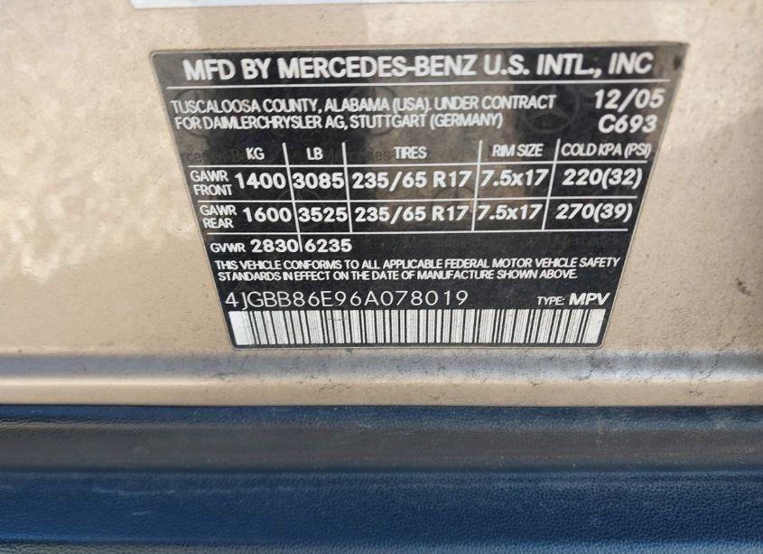 Photo 9 of 2006 Mercedes-benz Ml 350 4MATIC (VIN 4JGBB86E96A078019)