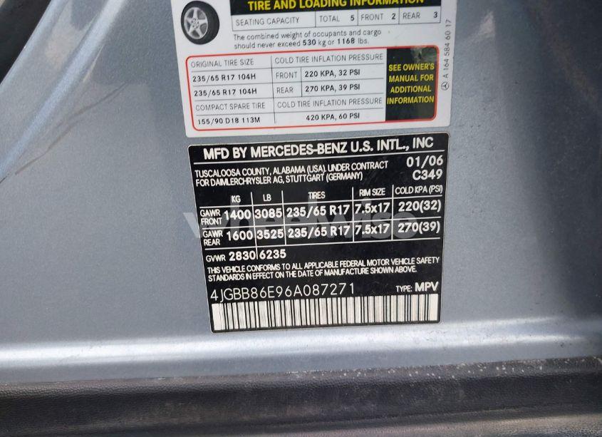 Photo 9 of 2006 Mercedes-benz Ml 350 4MATIC (VIN 4JGBB86E96A087271)