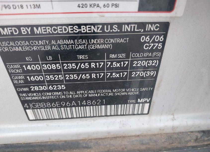 Photo 9 of 2006 Mercedes-benz Ml 350 4MATIC (VIN 4JGBB86E96A148621)