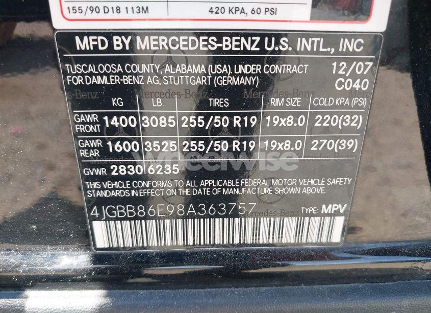 Photo 9 of 2008 Mercedes-benz Ml 350 4MATIC (VIN 4JGBB86E98A363757)