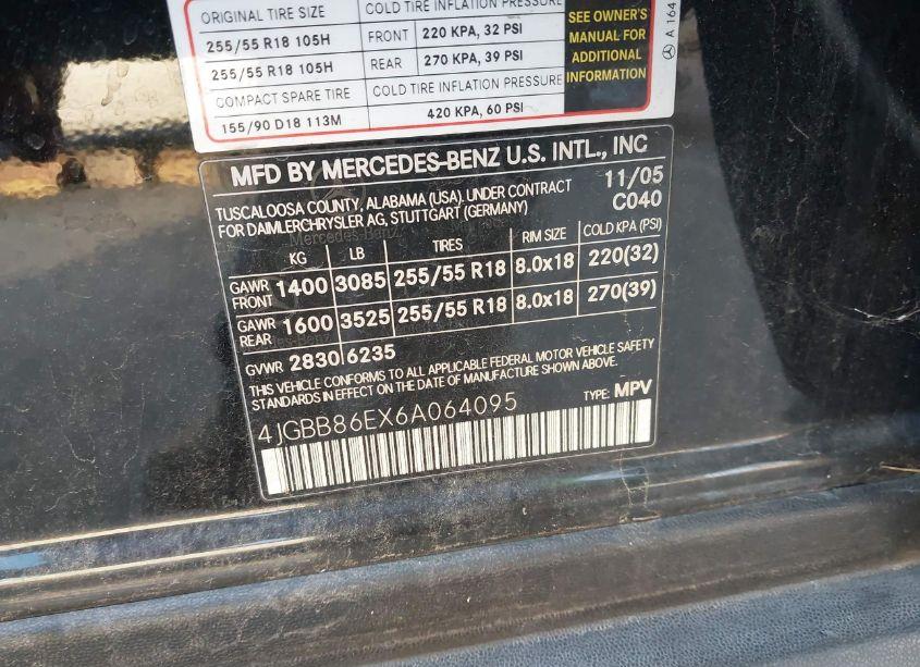 Photo 9 of 2006 Mercedes-benz Ml 350 4MATIC (VIN 4JGBB86EX6A064095)