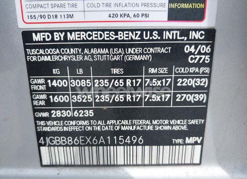 Photo 9 of 2006 Mercedes-benz Ml 350 4MATIC (VIN 4JGBB86EX6A115496)