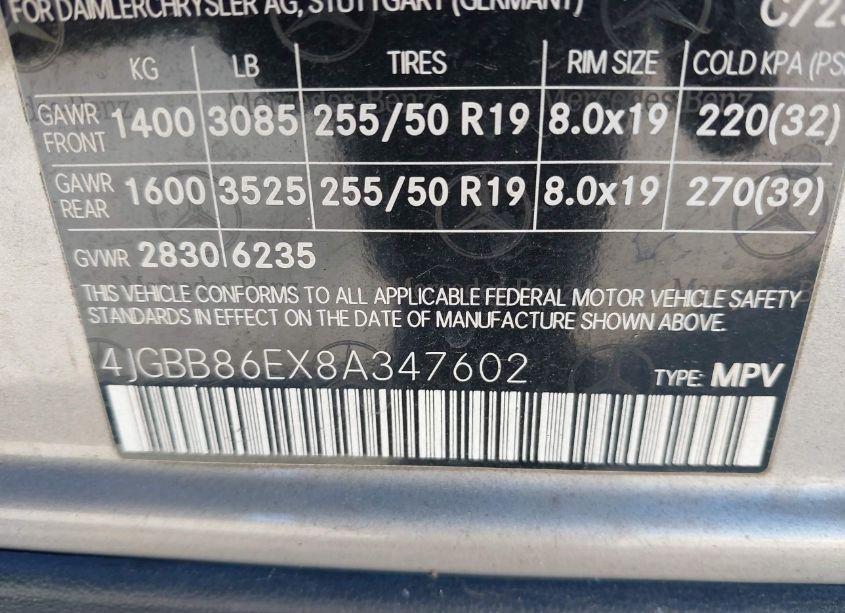 Photo 9 of 2008 Mercedes-benz Ml 350 4MATIC (VIN 4JGBB86EX8A347602)