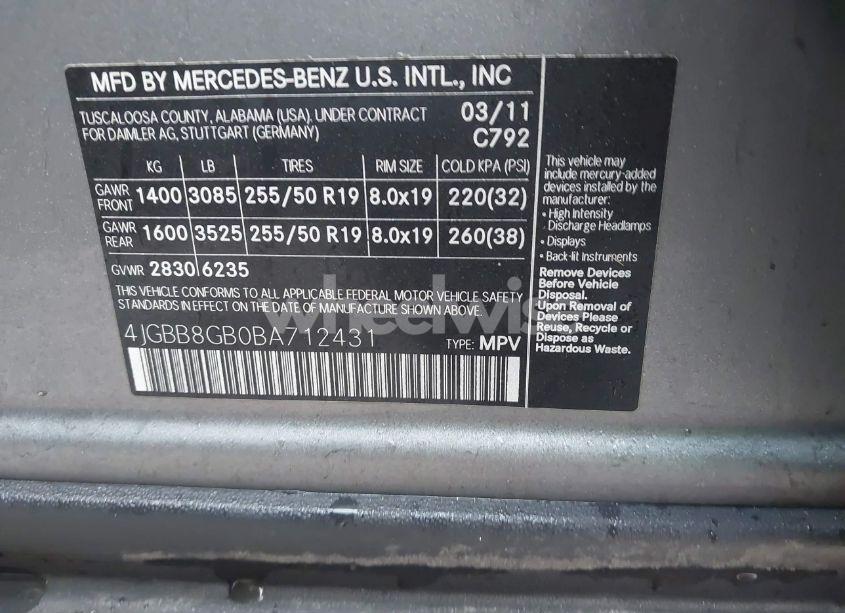 Photo 9 of 2011 Mercedes-benz Ml 350 4MATIC (VIN 4JGBB8GB0BA712431)