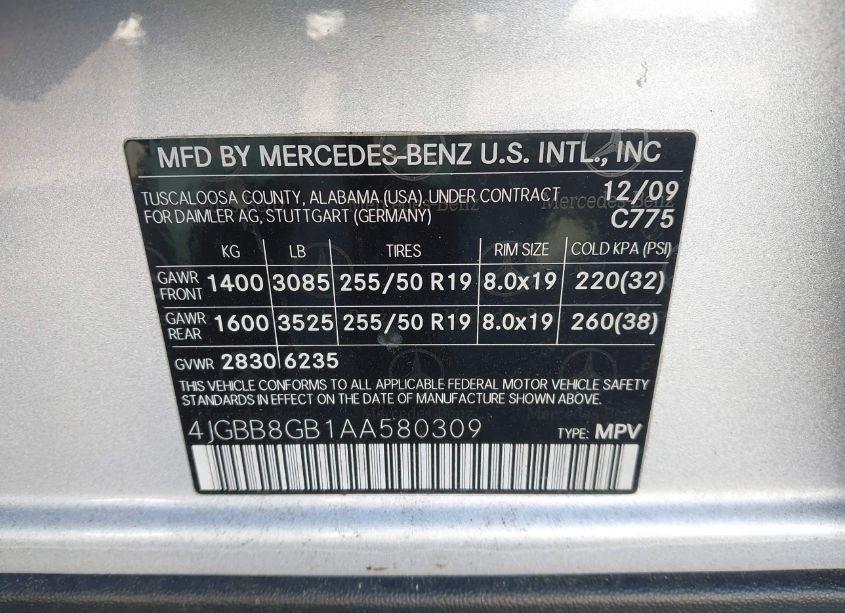 Photo 9 of 2010 Mercedes-benz Ml 350 4MATIC (VIN 4JGBB8GB1AA580309)