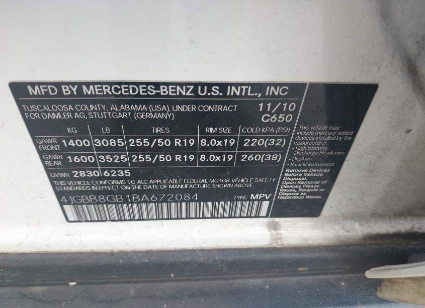 Photo 9 of 2011 Mercedes-benz Ml 350 4MATIC (VIN 4JGBB8GB1BA672084)