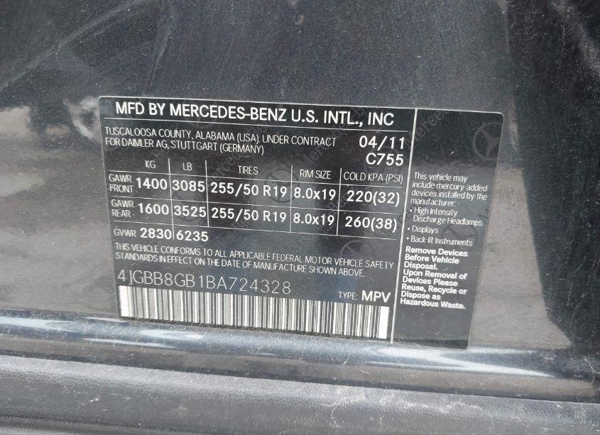 Photo 9 of 2011 Mercedes-benz Ml 350 4MATIC (VIN 4JGBB8GB1BA724328)