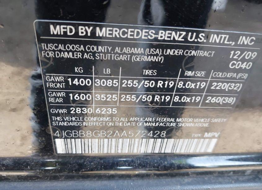 Photo 9 of 2010 Mercedes-benz Ml 350 4MATIC (VIN 4JGBB8GB2AA572428)