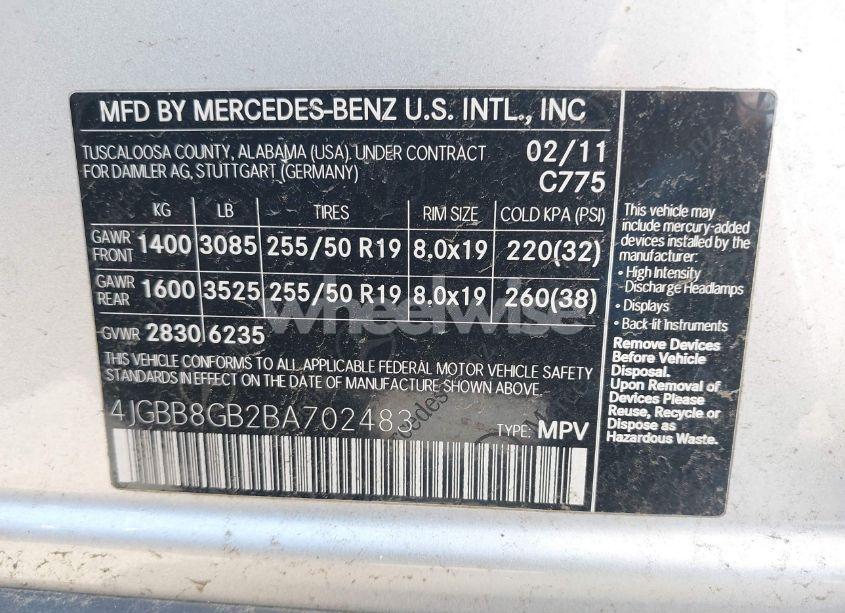 Photo 9 of 2011 Mercedes-benz Ml 350 4MATIC (VIN 4JGBB8GB2BA702483)