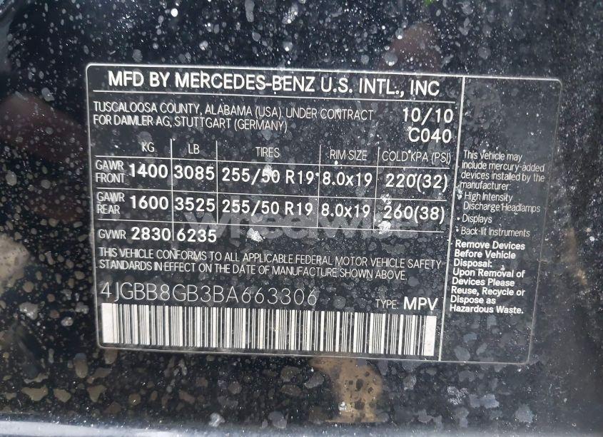 Photo 9 of 2011 Mercedes-benz Ml 350 4MATIC (VIN 4JGBB8GB3BA663306)