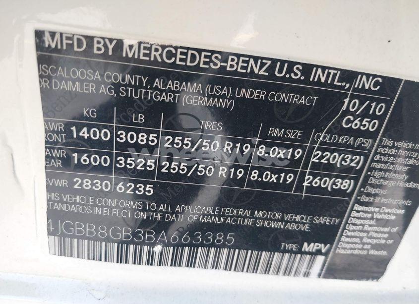 Photo 9 of 2011 Mercedes-benz Ml 350 4MATIC (VIN 4JGBB8GB3BA663385)