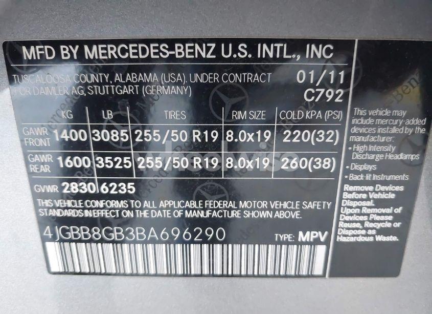Photo 9 of 2011 Mercedes-benz Ml 350 4MATIC (VIN 4JGBB8GB3BA696290)