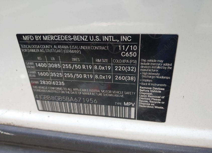 Photo 9 of 2011 Mercedes-benz Ml 350 4MATIC (VIN 4JGBB8GB5BA671956)