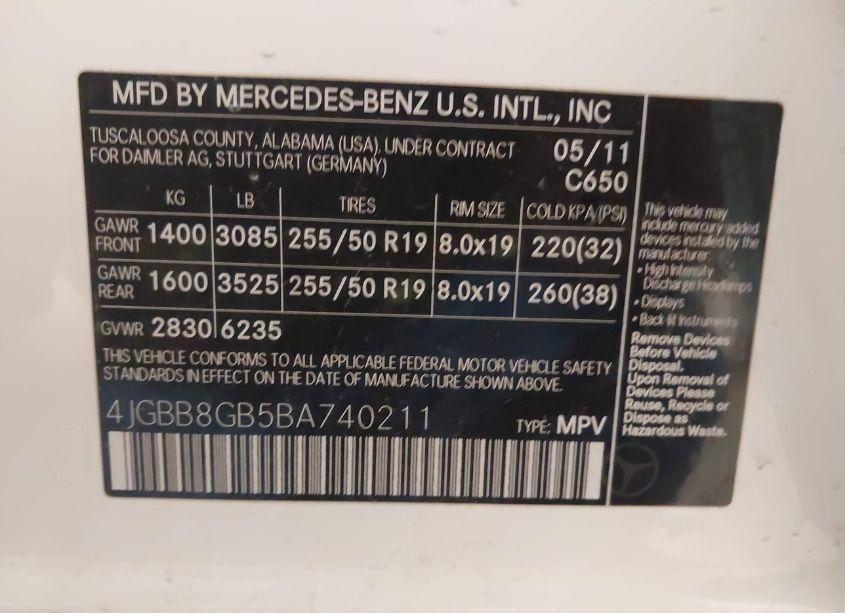 Photo 9 of 2011 Mercedes-benz Ml 350 4MATIC (VIN 4JGBB8GB5BA740211)