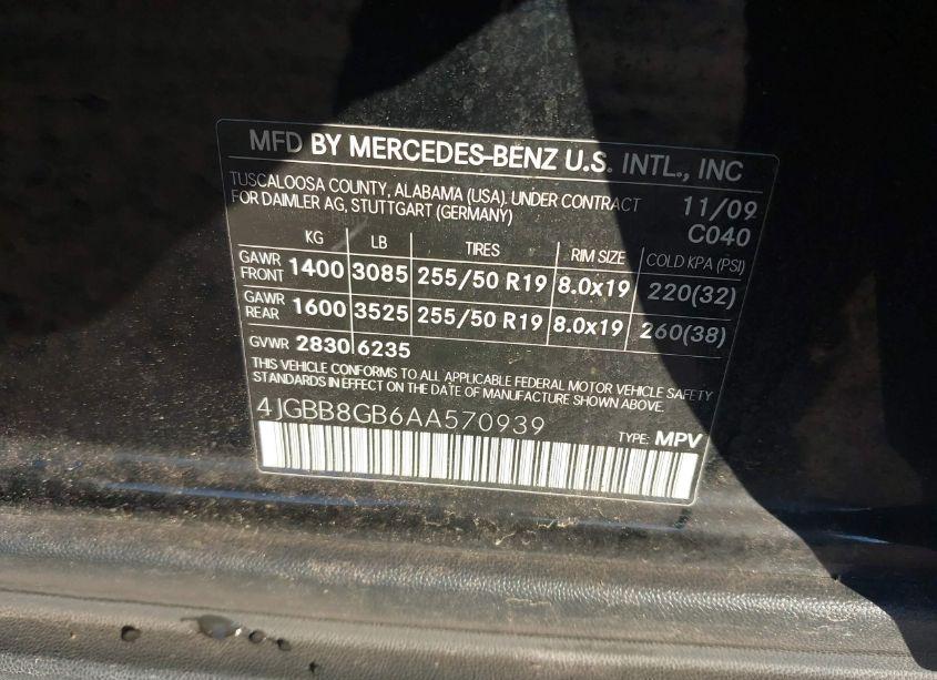 Photo 9 of 2010 Mercedes-benz Ml 350 4MATIC (VIN 4JGBB8GB6AA570939)