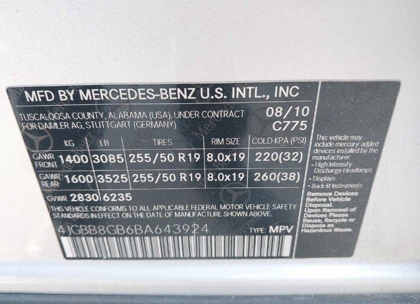 Photo 9 of 2011 Mercedes-benz Ml 350 4MATIC (VIN 4JGBB8GB6BA643924)