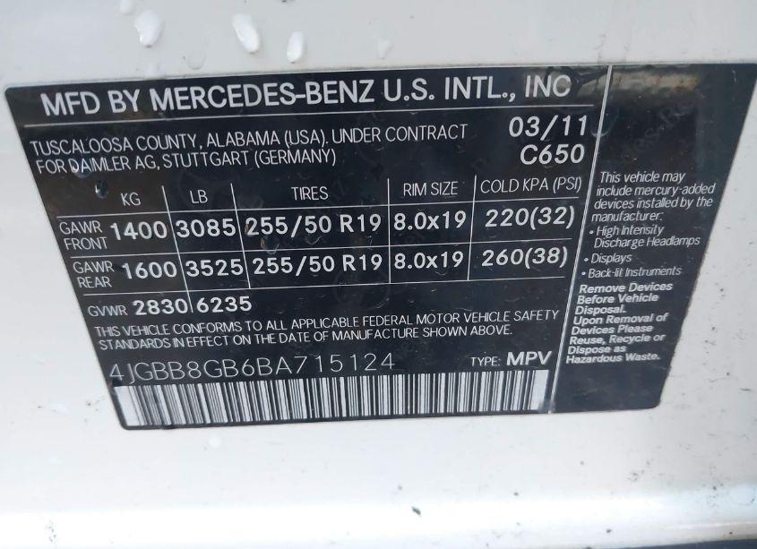 Photo 9 of 2011 Mercedes-benz Ml 350 4MATIC (VIN 4JGBB8GB6BA715124)