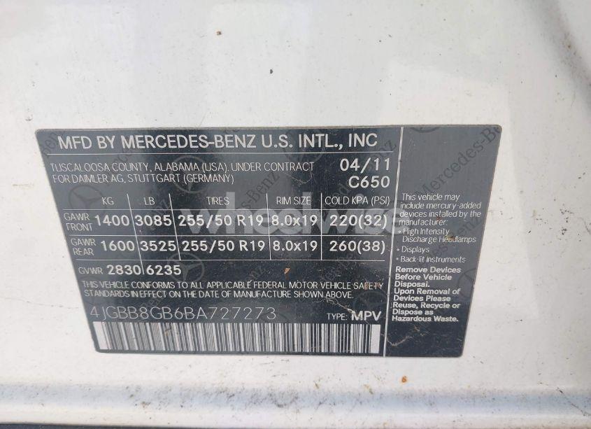 Photo 9 of 2011 Mercedes-benz Ml 350 4MATIC (VIN 4JGBB8GB6BA727273)