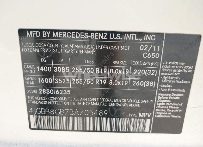 Photo 9 of 2011 Mercedes-benz Ml 350 4MATIC (VIN 4JGBB8GB7BA705489)