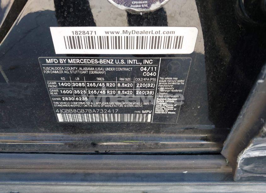 Photo 9 of 2011 Mercedes-benz Ml 350 4MATIC (VIN 4JGBB8GB7BA732417)