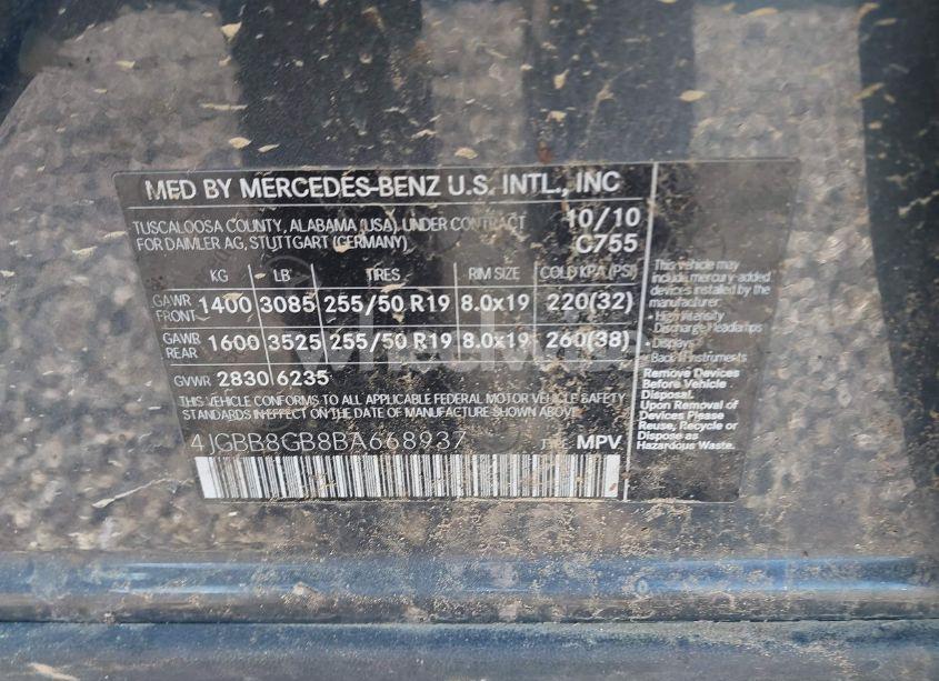 Photo 9 of 2011 Mercedes-benz Ml 350 4MATIC (VIN 4JGBB8GB8BA668937)