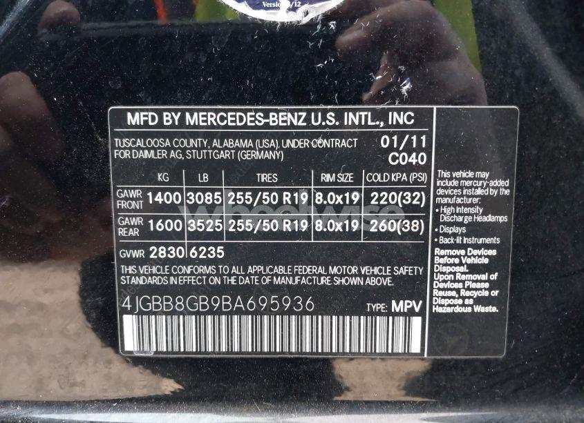 Photo 9 of 2011 Mercedes-benz Ml 350 4MATIC (VIN 4JGBB8GB9BA695936)